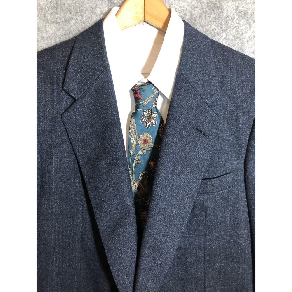 Hickey Freeman Blazer Mens 42R Navy Wool Boardroom Windowpane Suit Coat Jacket